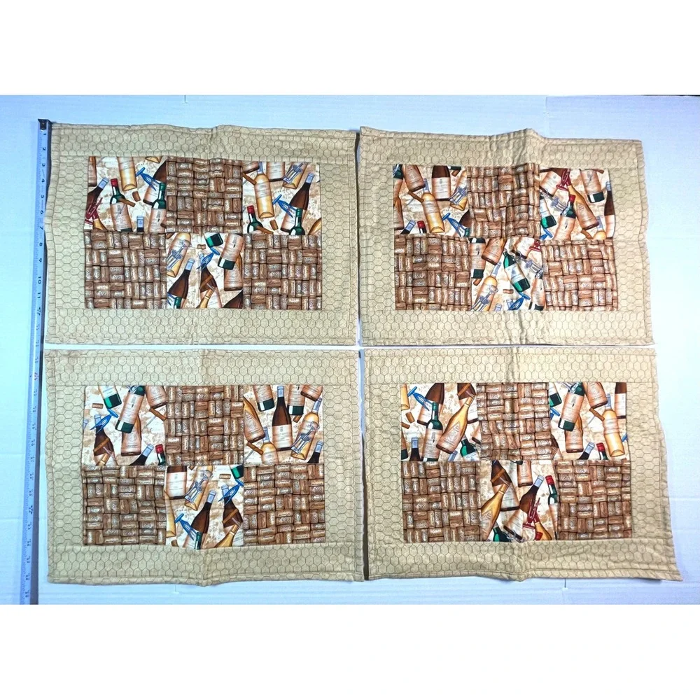 Placemats Set of 4 18x14 Tan Wine Bottle Cork Quilted Thick Cottagecore